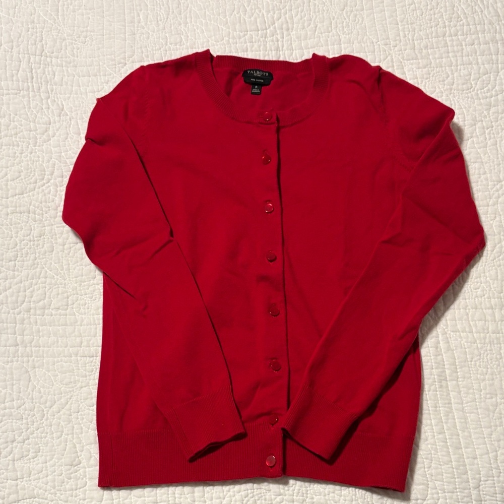Talbots Bright Red Crewneck Button-Front Cardigan